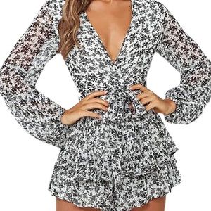 Size Small white long sleeve floral romper